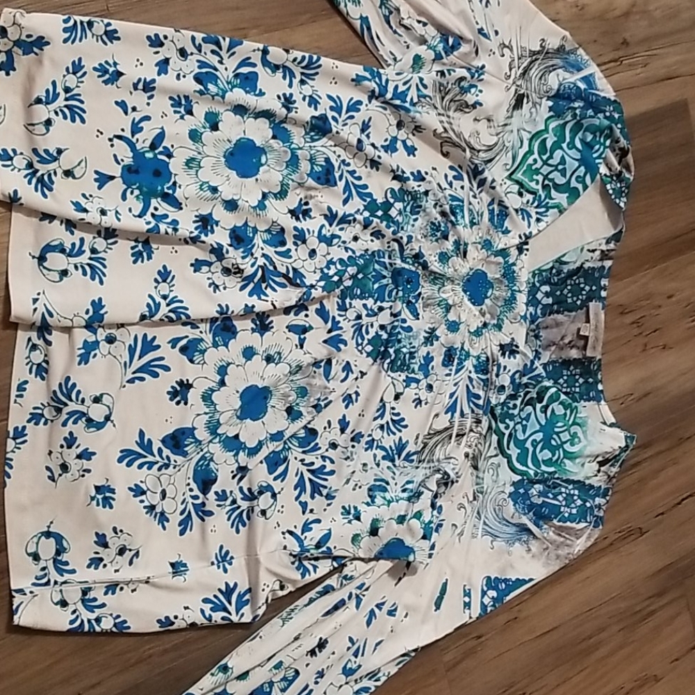 Blue and white sequined top